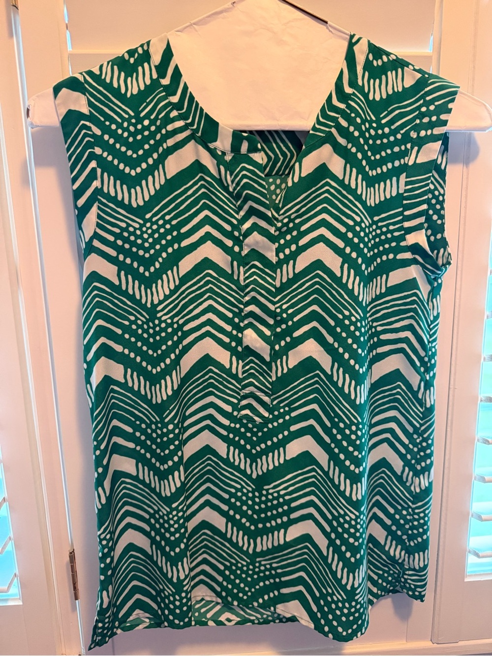 J. Crew Green and White Patterned Sleeveless top